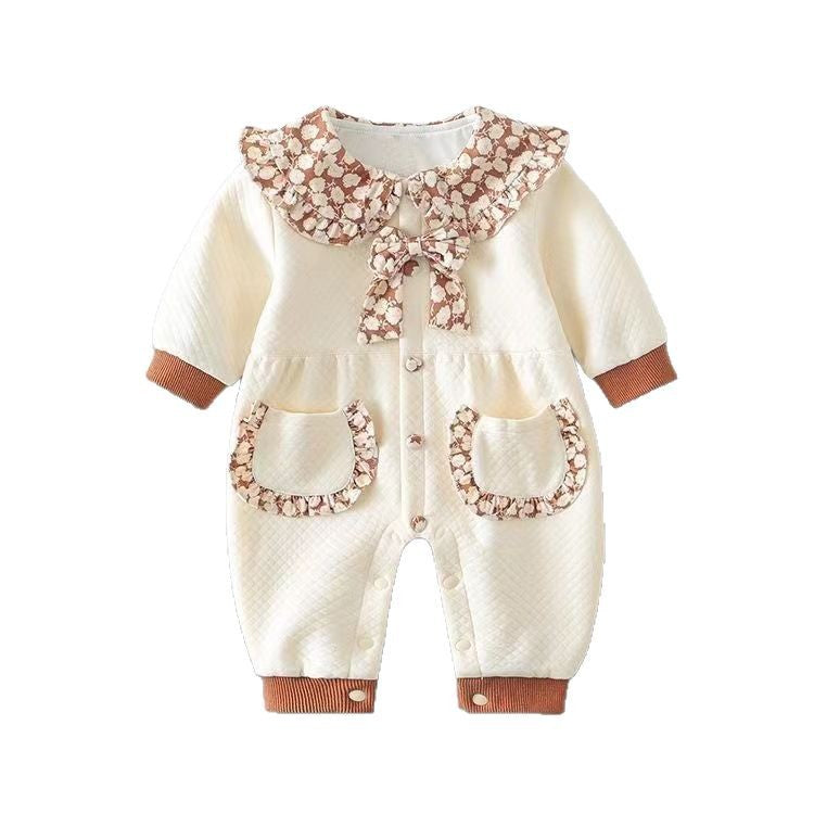 Infant and toddler autumn/winter warm onesies, cute spring/autumn rompers for baby boys and girls, perfect for outings, full-month celebrations, and 100-day milestones. trendy and comfortable crawling suits