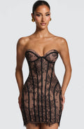 european and american women's clothing  spring/summer new lace bandeau striped high-waisted bodycon slimming bodycon dress