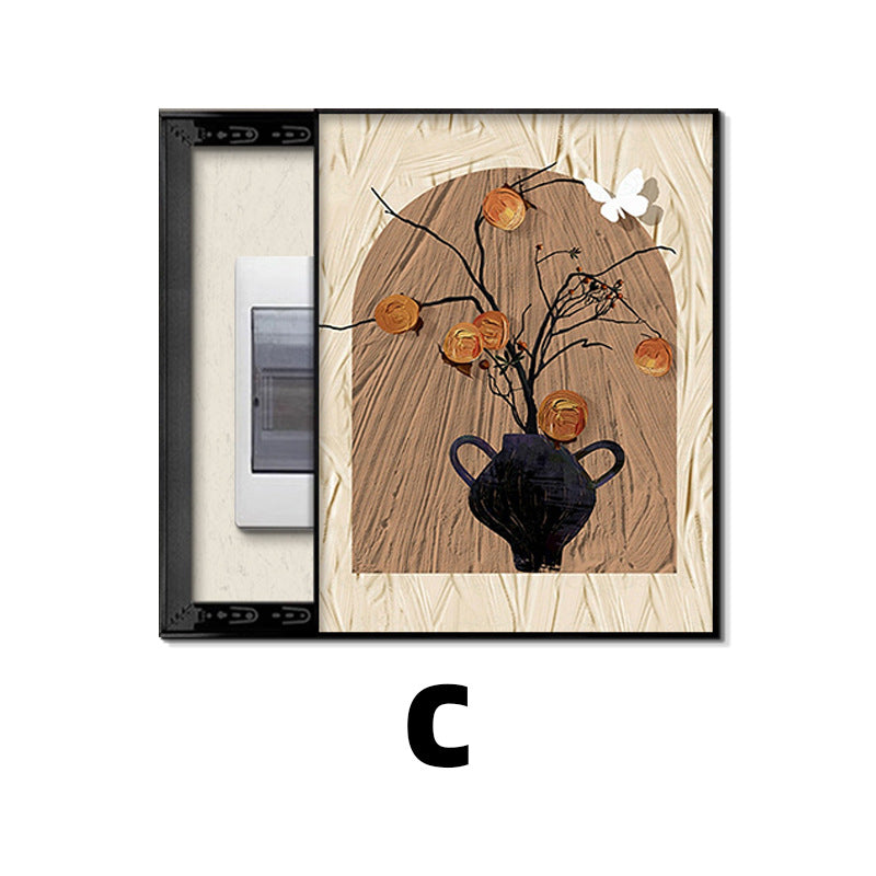 Medieval style meter box decorative painting 2024 new strong and weak distribution box switch box blocking hanging painting vertical free punching