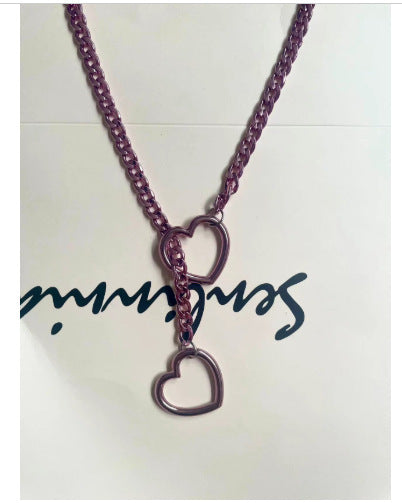 2025 amazon export new heart ring sliding chain necklace - trendy punk cuban y-chain design for women