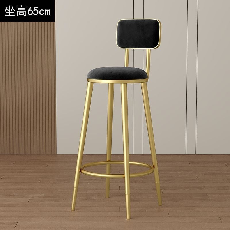 Minimalist modern high bar stool - nordic style gold-tone luxury iron backrest chair for bar, ktv, and counter seating