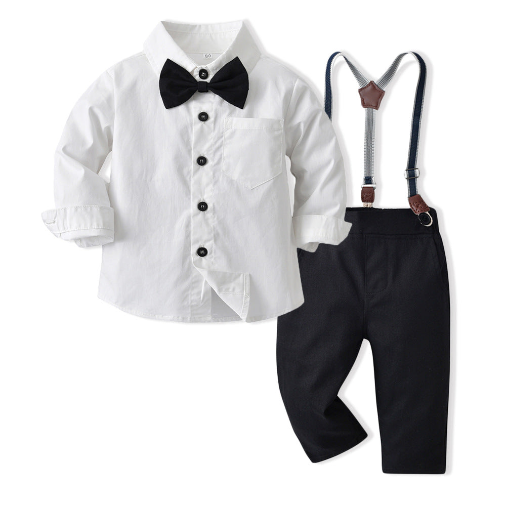 spring new boys' suit white shirt striped overalls two-piece gentleman's children's clothing wholesale customization