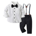 spring new boys' suit white shirt striped overalls two-piece gentleman's children's clothing wholesale customization