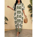 Amazon european goods  summer new arrival printed elegant v-neck short sleeve long loose slimming dress