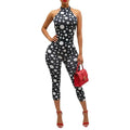 jumpsuit season backless polka dot printing sexy hot girl halter neck three-quarter jumpsuit women's summer high-end