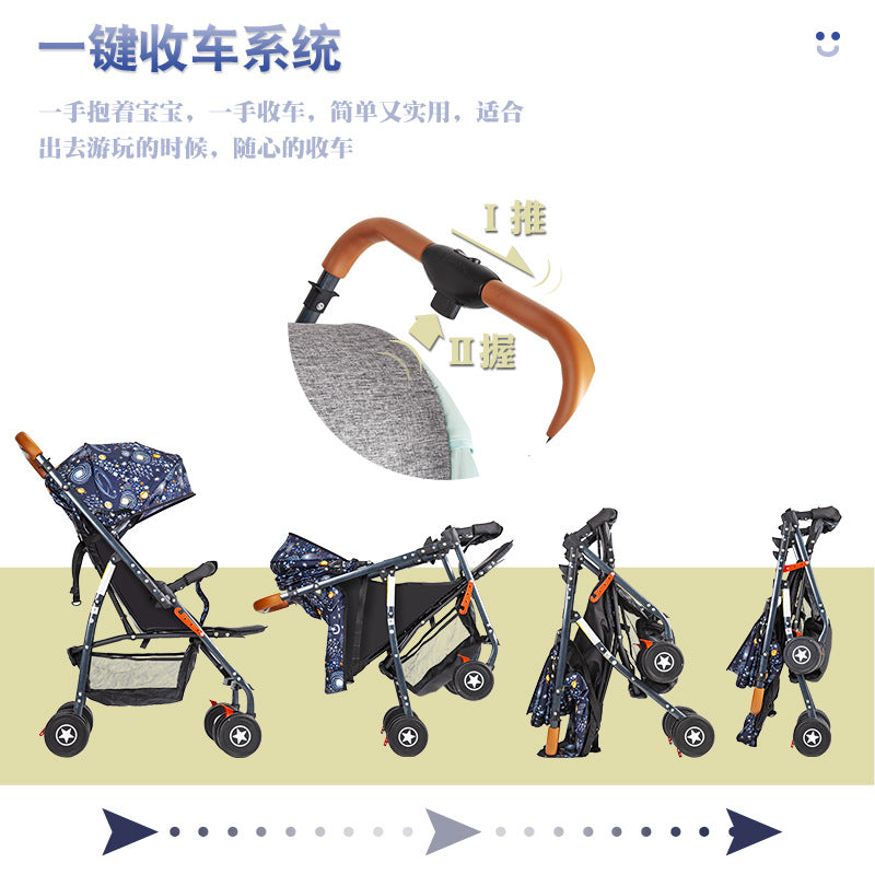 Two-way baby stroller, shock-absorbing, lightweight, convertible (sitting/lying), foldable, portable newborn stroller