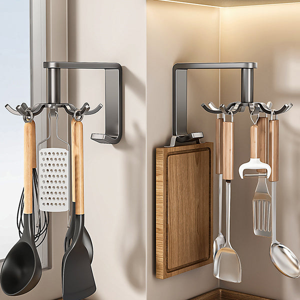 Kitchen Rotating Hook Wall Mounted Shelf Kitchenware Storage Rack Spatula Spoon Shovel Hanger No Punching Shelf