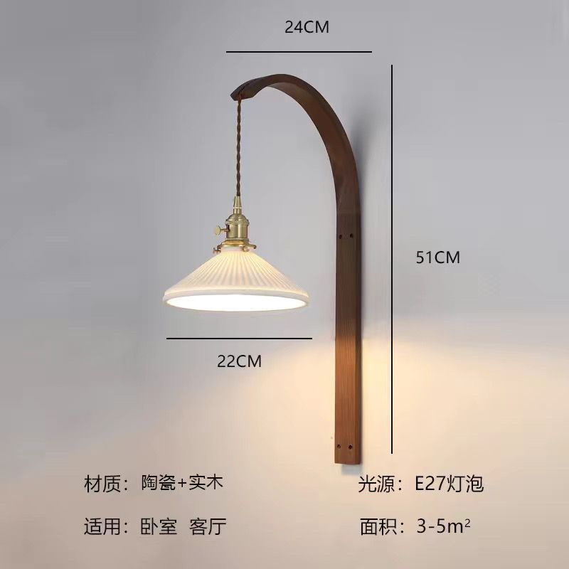 Japanese wabi-sabi style vintage zen-inspired b&b living room background wall, study, bedroom headboard walnut wood wall lamp