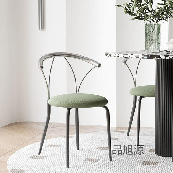 Nordic light luxury stainless steel dining chair, home designer backrest leisure chair, simple cafe creative round stool