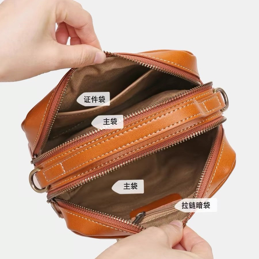 Genuine leather crossbody bag - 2024 spring/summer versatile fashion handbag - fresh & chic top grain cowhide premium small square bag
