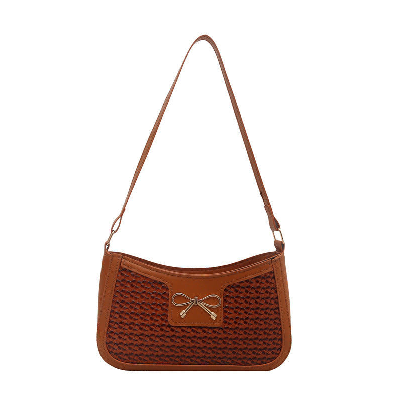 Bow square bag women's 2025 new simple versatile underarm baguette temperament fashionable commuter shoulder bag