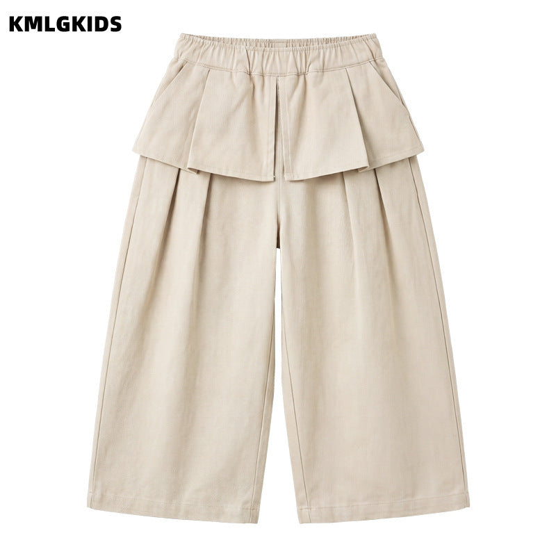 autumnew arrivalgirl side curtain lacestraight-leg pantsk-styleeasiest for matchcasualfashionruffles pants