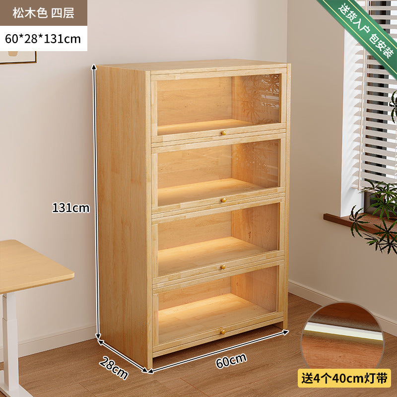 Solid wood dust-proof bookcase integrated against the wall Walnut color storage cabinet Locker Floor storage cabinet Household bookshelf