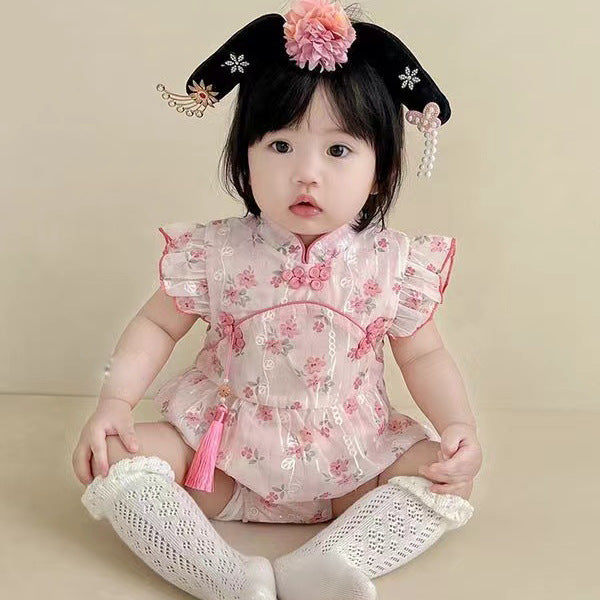 Baby rompers summer outfit  thin style girl's flutter sleeve triangle bodysuit summer crawling suit newborn onesie