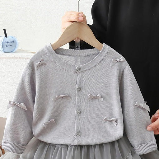 Girls' air conditioning cover-up,  new summer lightweight sun protection cardigan, stylish children's open front outerwear, princess dress set