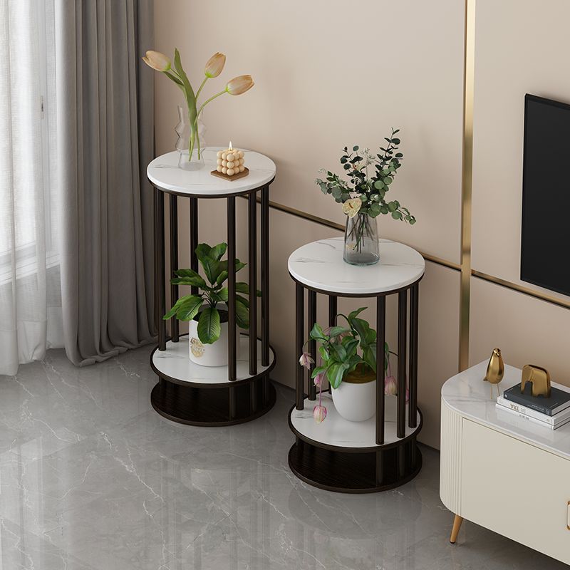Italian light luxury slate pattern solid wood flower stand living room floor-standing balcony storage rack succulent flower pot bracket plant stand