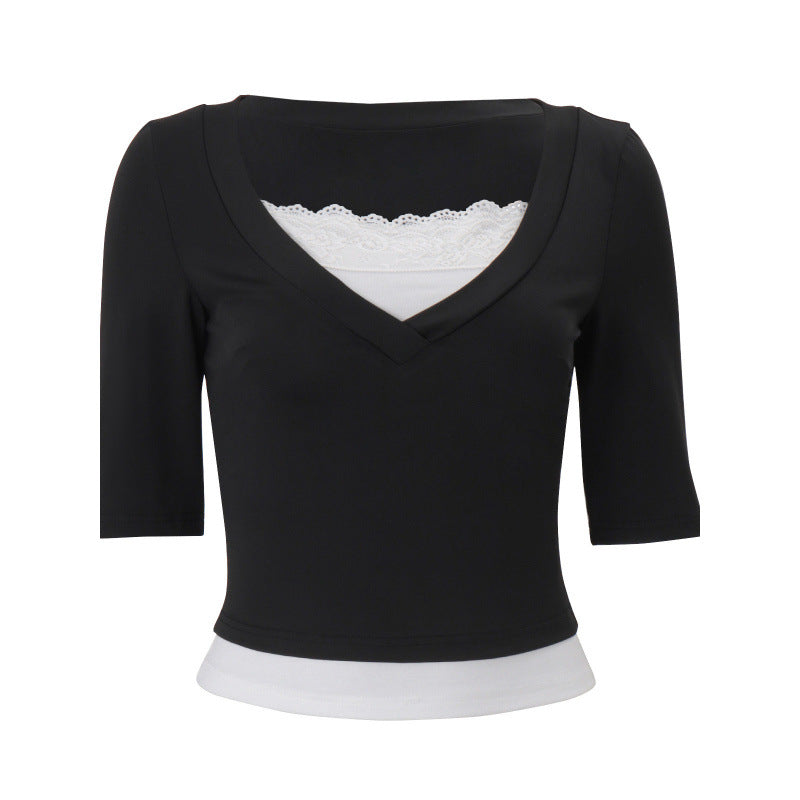 Amazon women's clothing  summer new fashion trendy versatile slim-fit elegant solid color short-sleeve top two-piece set