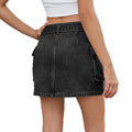 European and american cross-border e-commerce women's summer new arrivals:  washed distressed pocket patchwork cargo denim midi skirt