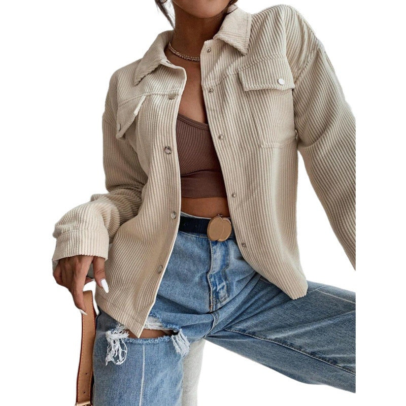 fashion  autumn new arrival casual retro lapel button loose corduroy jacket outwear