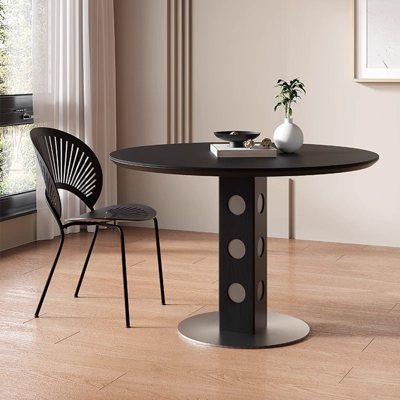 Vintage-style solid wood round dining table - converts to rectangular function table - space-saving rock slab table for small apartments