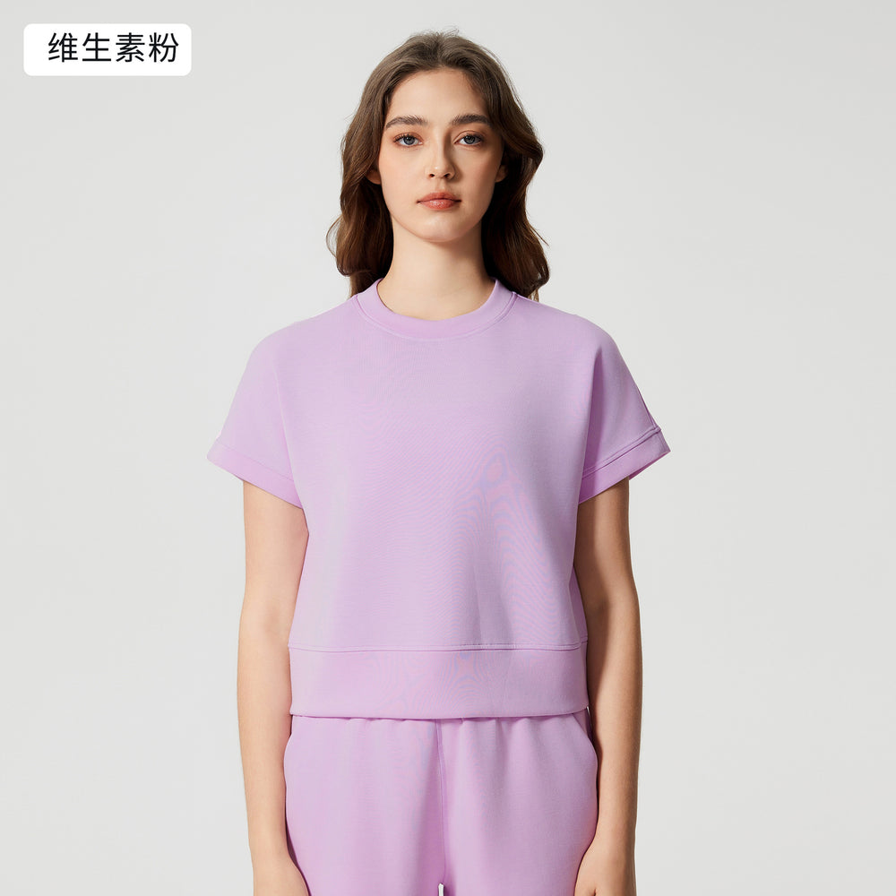Summer new round neck loose running sports short sleeve women's cropped drop shoulder fitness yoga t-shirt d25022