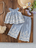 spring/summer cross-border exclusive: premium embroidered flutter sleeve top + casual straight-leg pants two-piece set for infants and toddlers
