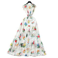 French holiday style printinglongdress women's waist elegant deep v neck small flying sleeves ruffles chiffon long skirt