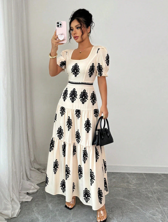Amazon  european and american cross-border summer new arrivals: casual, versatile, high-quality short-sleeve v-neck dress