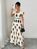 Amazon  european and american cross-border summer new arrivals: casual, versatile, high-quality short-sleeve v-neck dress