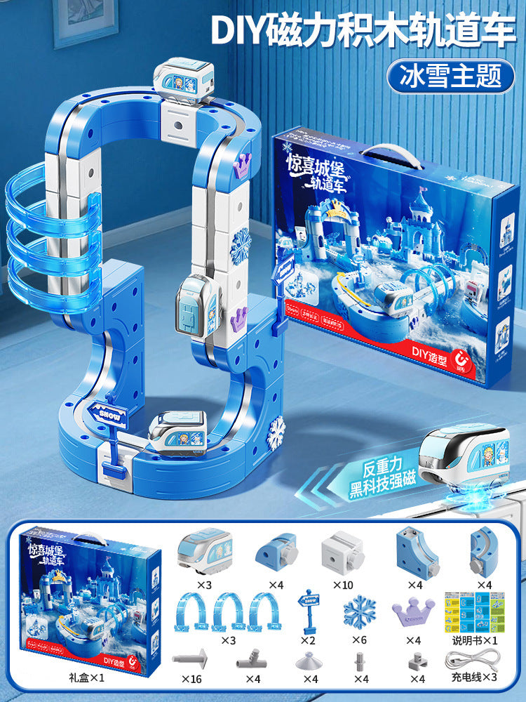Beijies children's educational ice & snow electric train magic track car cube diy assembly track car toy