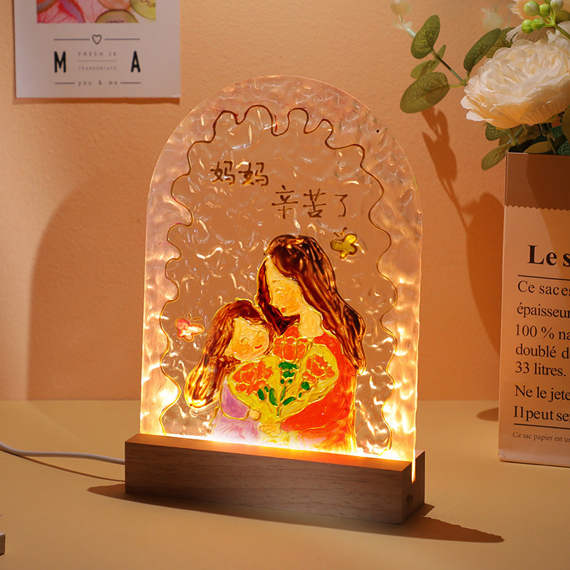 Tulip night light DIY material package, gift for girlfriend, hand-painted night light, water ripple acrylic light, ambient light.