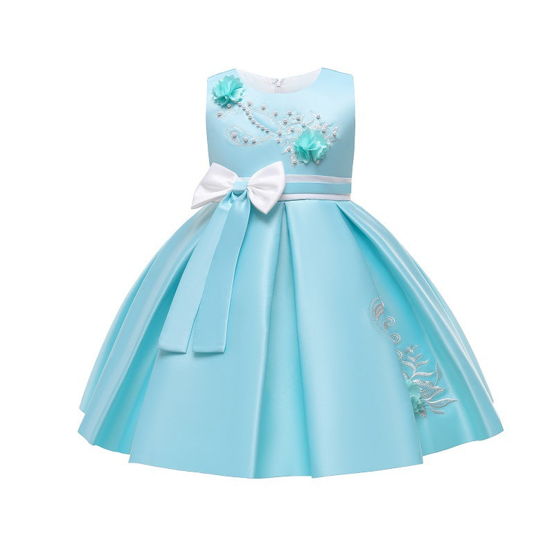 Export children's wear kids' formal dress princess dress girls' color block bow embroidered vest piano performance dress