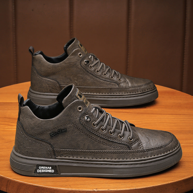 Boots men's shoes spring high-top retro british casual leather shoes classy workwear boots slip-on sneakers trendy shoes