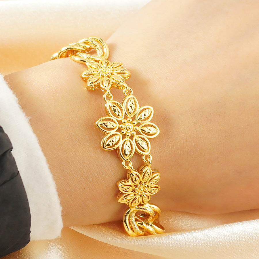 Luxurious 24k gold plated copper florals design chain bracelet for everyday wear, weddings and parties