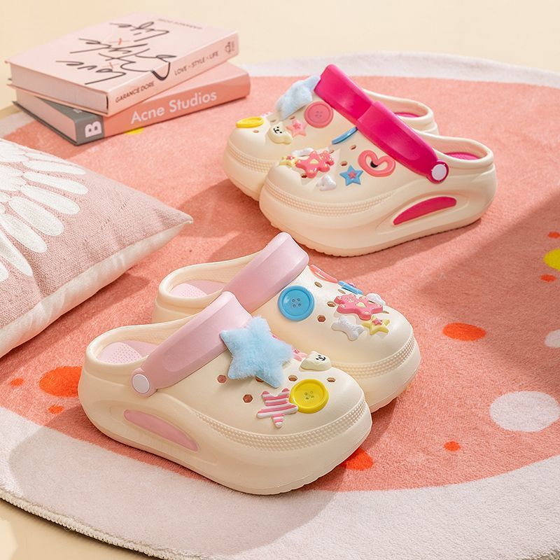 Summer shoes for women, cute thick sole dopamine heightening hole beach non-slip sandals outwear slippers toe cap clogs