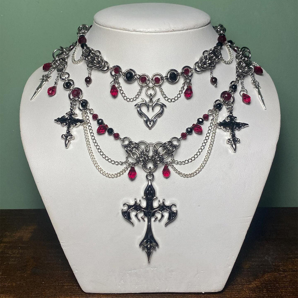 Halloween cross necklace wholesale european and american gothic style jewelry dark bat pendant clavicle chain niche necklace