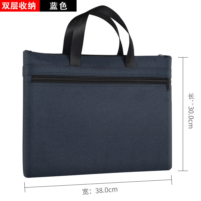 Large capacity waterproof satchel document bag zipper conference bag double layer document bag storage bag document bag print logo