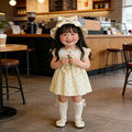 Girls' dress -  summer collection: sweet and girly princess dress with lace collar, sunflower accents, and bow detail