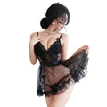 Guanyun county sexy lingerie sexy fairy skirt off shoulder lace suspender nightgown pure desire deep v pajamas women 2101