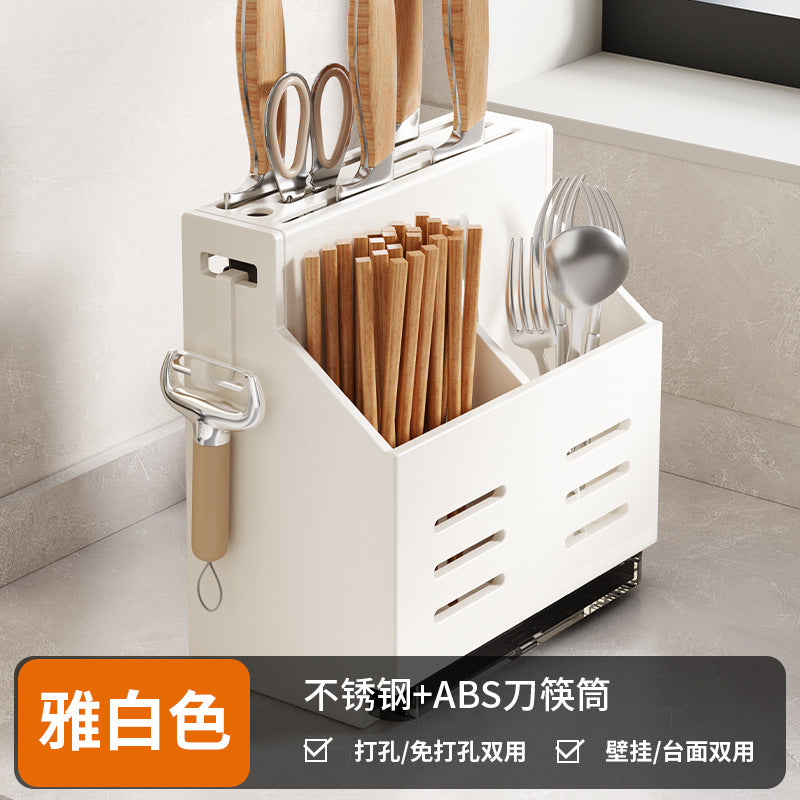 Chopsticks cage storage box Kitchen knife holder Wall hanging Stainless steel spoon Chopsticks cage basket Integrated non-punching knife rack