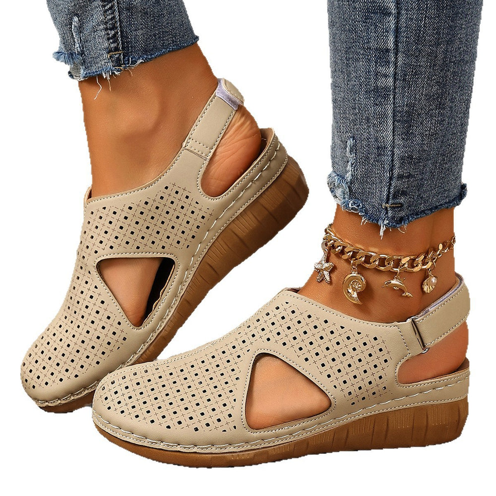 Exportfashionplus sizesummernew arrivalcasualcut outvelcro strap wedge heel fish mouth sewing toe cap sandals