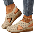Exportfashionplus sizesummernew arrivalcasualcut outvelcro strap wedge heel fish mouth sewing toe cap sandals