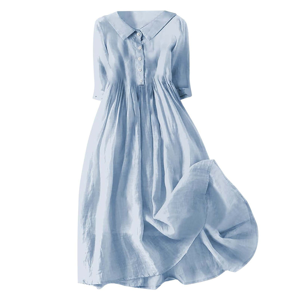new women's casual cotton linen solid color loose-fit dress for cross-border