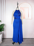 European and american plus-size women's long dress - african-inspired, fashionable, elegant, sexy, halter neck, high-end, floor-length, cinched waist evening gown