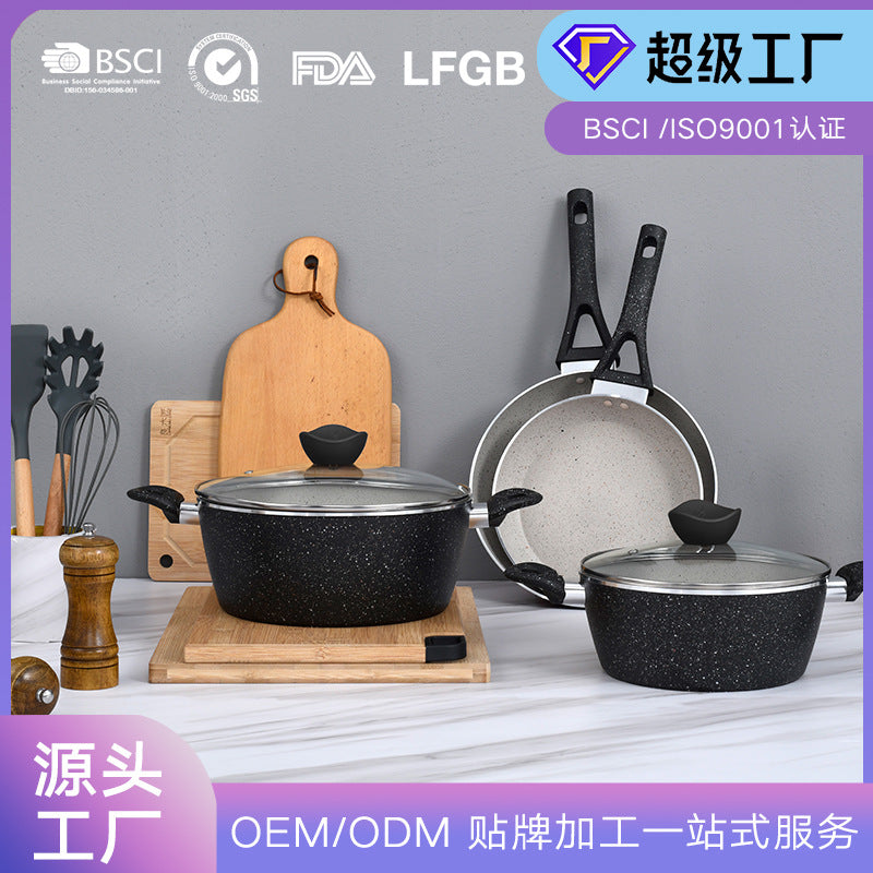 Personalized oem imitation die-casting suit frying pan milk pot soup pot combination for home medical stone non-stick pot for home soup pot frying