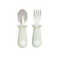 Newborn baby silicone handle spoon & 316 stainless steel short handle fork set - baby feeding utensil set