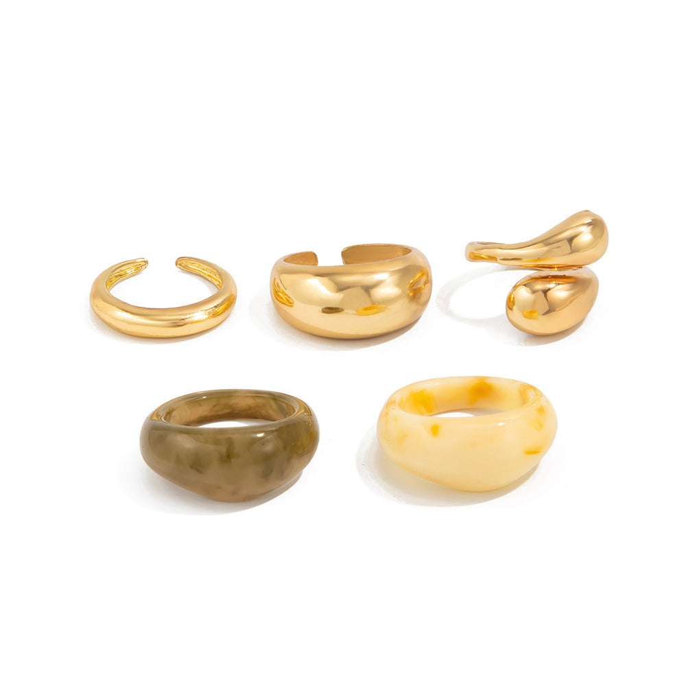 European and american cross-border retro resin alloy minimalist ring set for women - trendy ins knuckle plain band jewelry