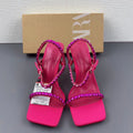 Za new 2024 summer square toe ankle strap rhinestone wine glass heel women's french casual open back sandals