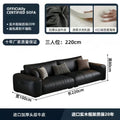 Italian minimalist genuine leather sofa, perfect for small apartments. black, top-grain cowhide, straight-row, high-end leather sofa for home living rooms