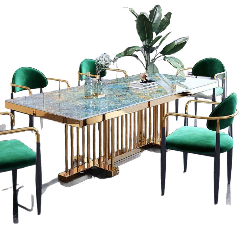 Luxury sintered stone dining table and chairs - high-end restaurant style, perfect for home, creative small apartment design, amazon green dining table